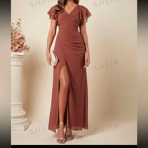 SHEIN Belle Butterfly Sleeve Split Thigh Chiffon Dress